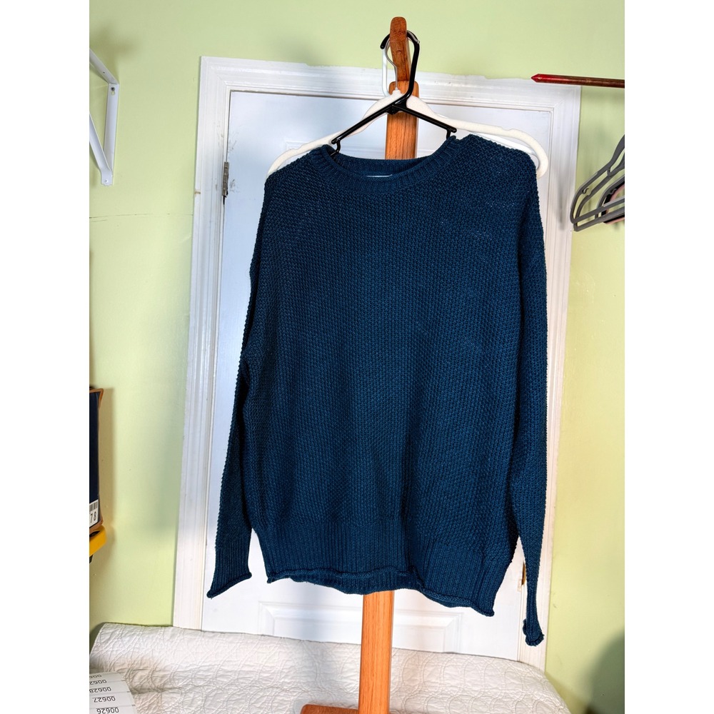 Jessica Simpson Womens Teal Blue Green Knit Crew Neck Pullover Sweater Large